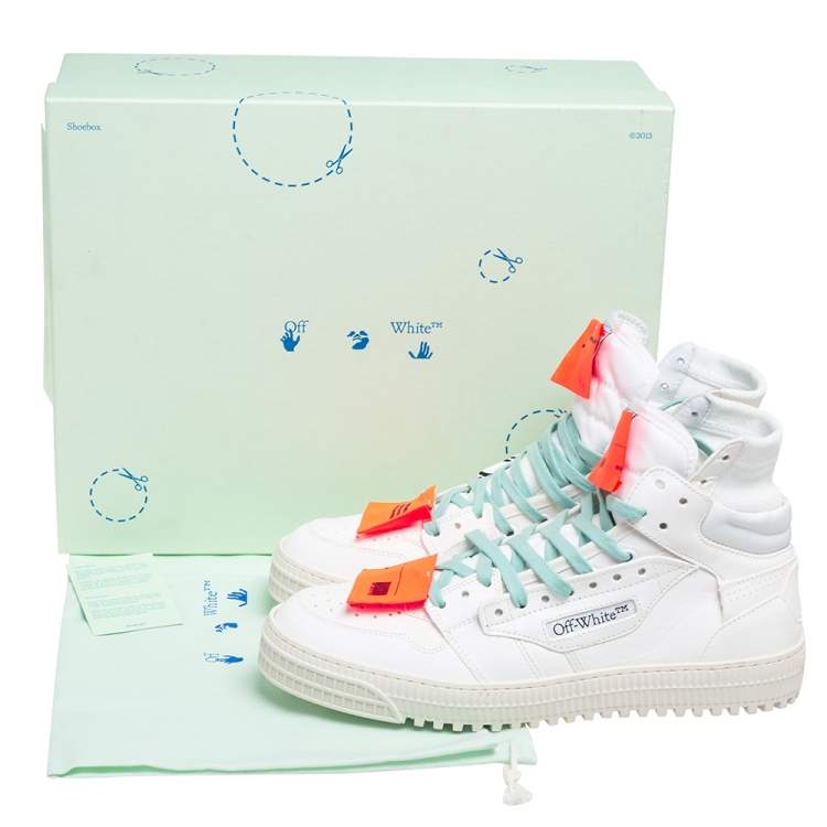 Pre Owned Off-White Cream/Orange Leather Off-Court 3.0 High Top Sneakers Size 43