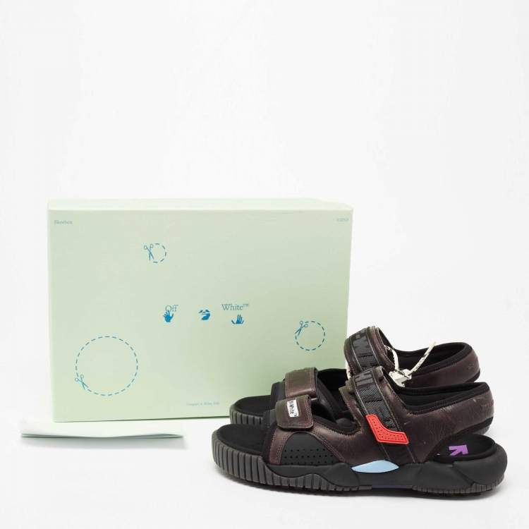 Pre Owned Off-White Black/Brown Leather And Fabric Virgil Abloh Sandals Size 42