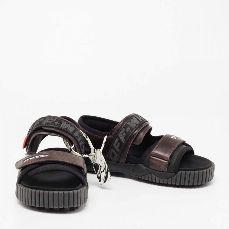 Pre Owned Off-White Black/Brown Leather And Fabric Virgil Abloh Sandals Size 42