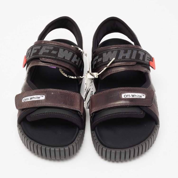 Pre Owned Off-White Black/Brown Leather And Fabric Virgil Abloh Sandals Size 42