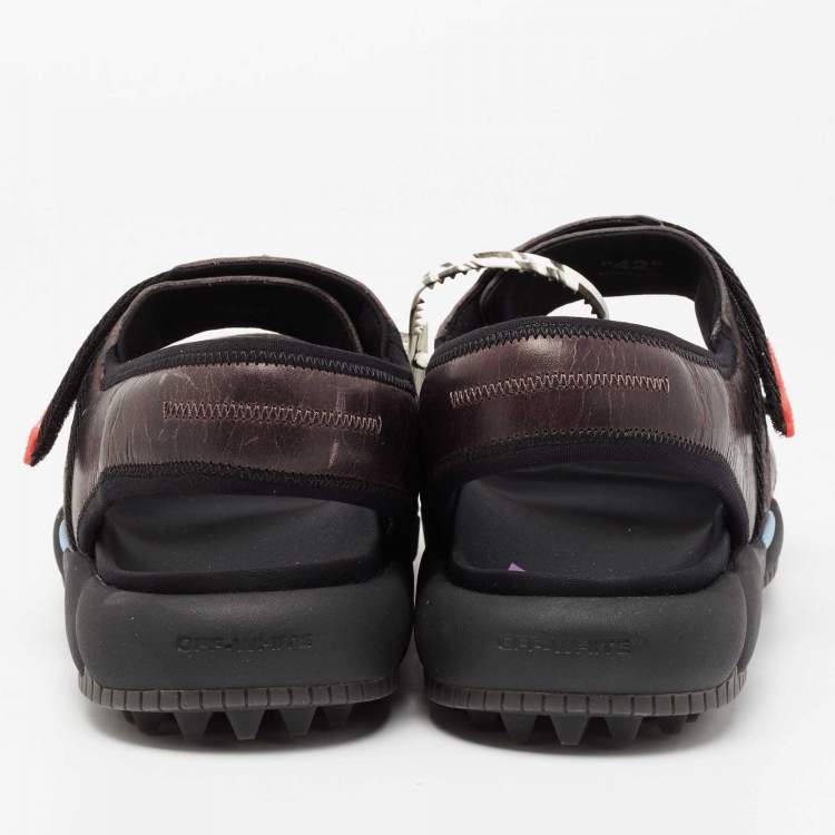 Pre Owned Off-White Black/Brown Leather And Fabric Virgil Abloh Sandals Size 42