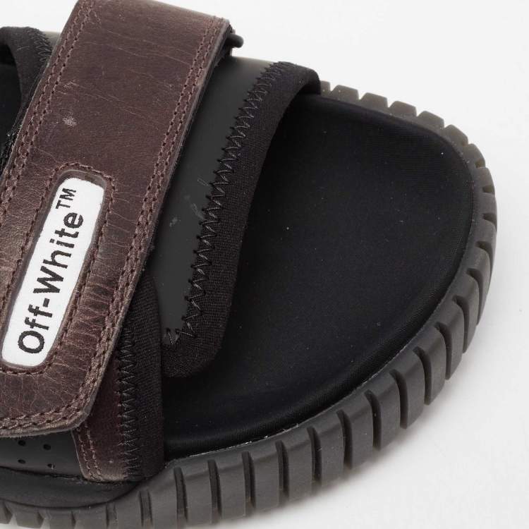 Pre Owned Off-White Black/Brown Leather And Fabric Virgil Abloh Sandals Size 42