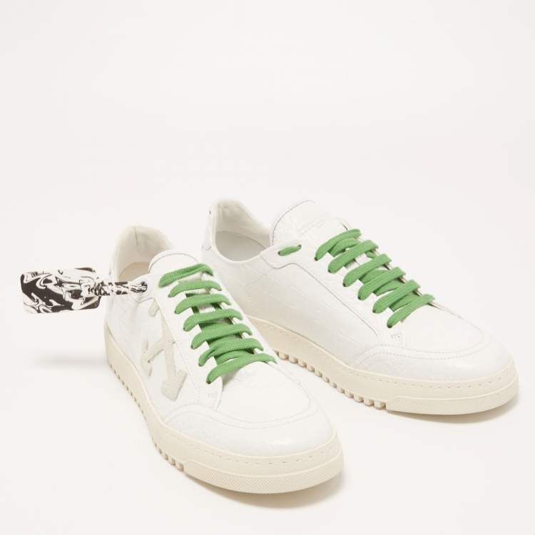 Pre Owned Off-white White Croc Embossed Leather 2.0 Low Sneakers Size 40