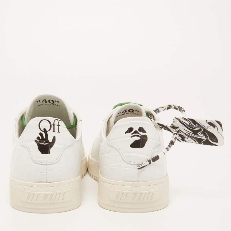 Pre Owned Off-white White Croc Embossed Leather 2.0 Low Sneakers Size 40
