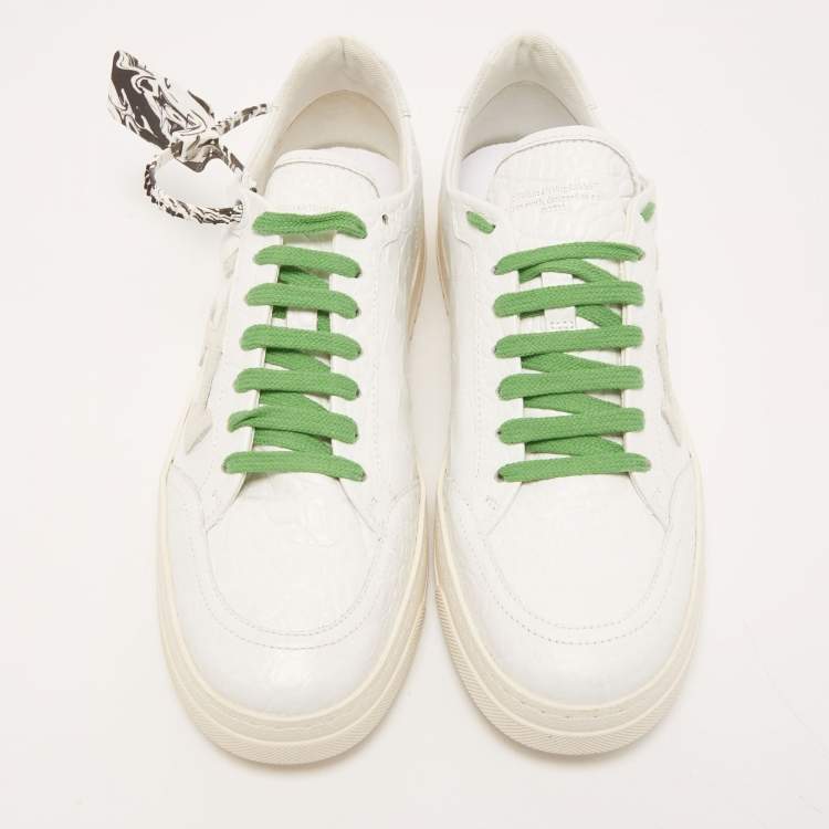 Pre Owned Off-white White Croc Embossed Leather 2.0 Low Sneakers Size 40