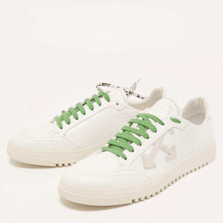Pre Owned Off-white White Croc Embossed Leather 2.0 Low Sneakers Size 40