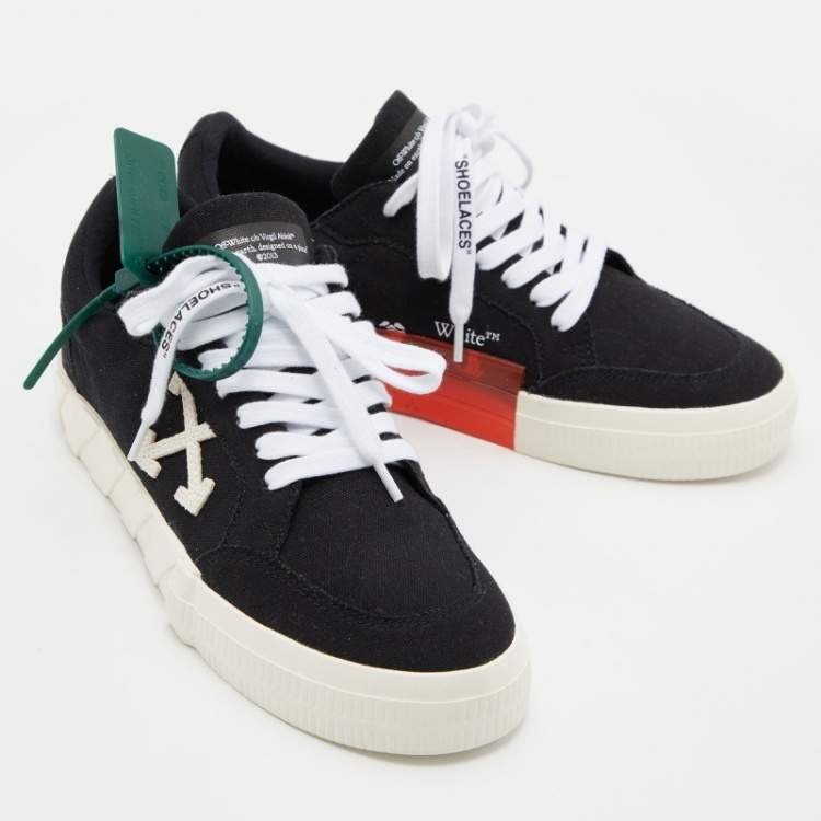 Pre Owned Off-White Black/White Canvas Vulcanized Low Top Sneakers Size 39