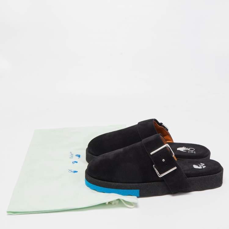 مملوكة مسبقًا Off-White Black Suede Buckle Detail Mules Size 44