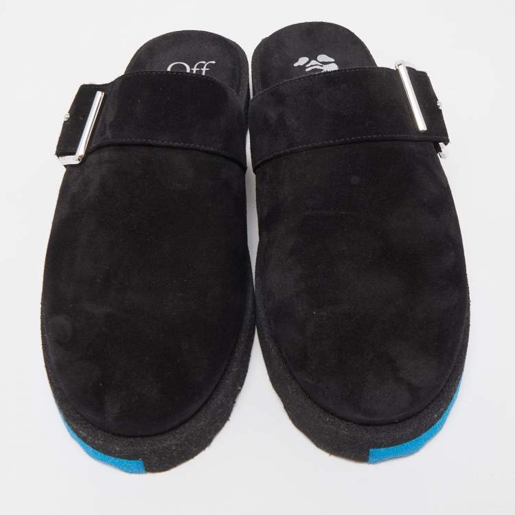 مملوكة مسبقًا Off-White Black Suede Buckle Detail Mules Size 44