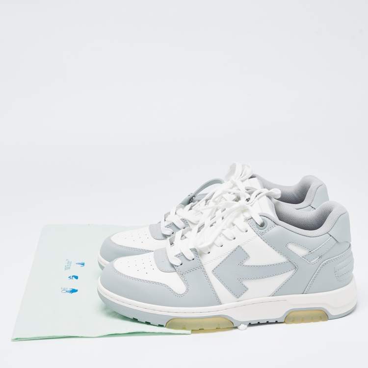 Pre Owned Off White Grey/White Leather Arrow Low Top Sneakers Size 45