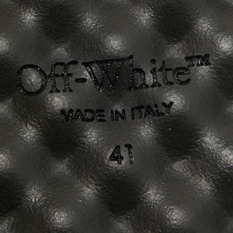 Pre Owned Off-White Black Leather Sponge Logo Embroidered Bookish Slides Size 41