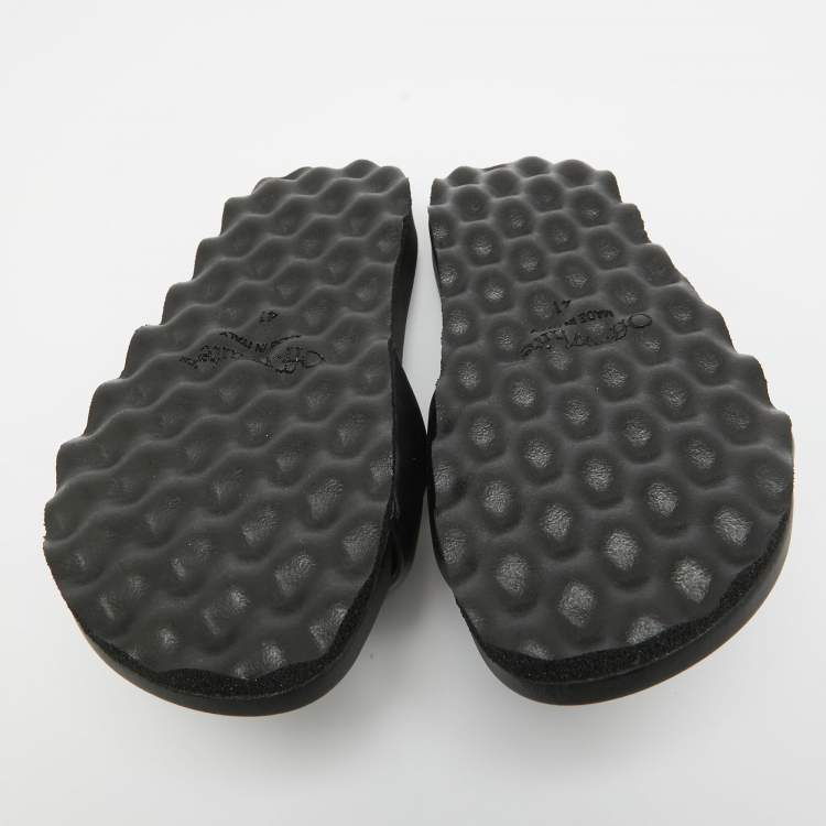 Pre Owned Off-White Black Leather Sponge Logo Embroidered Bookish Slides Size 41