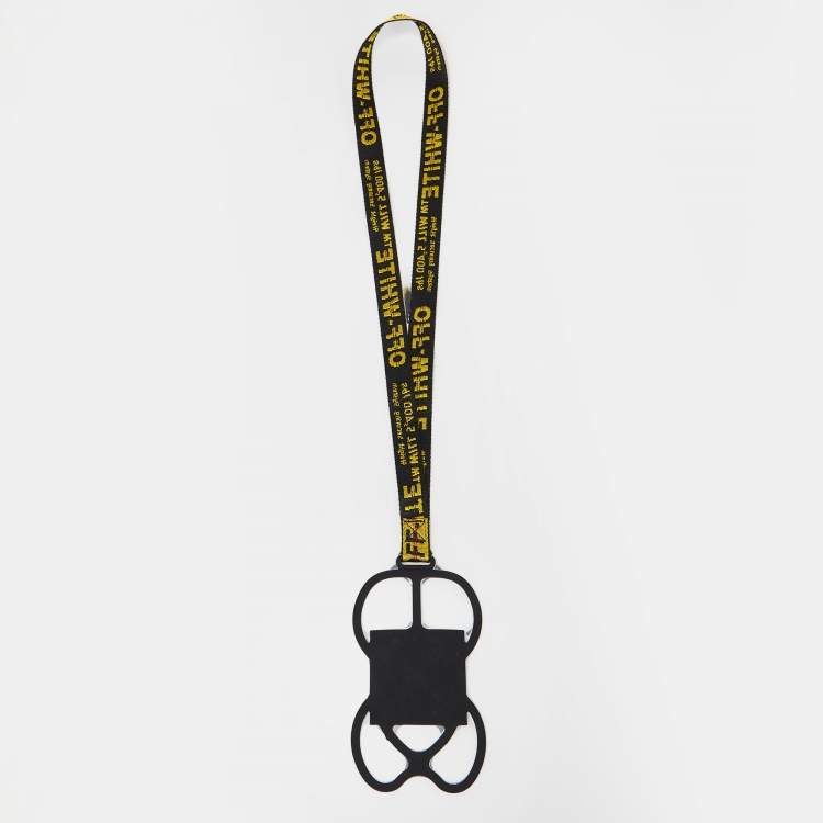 Pre Owned Off White Yellow/Black Rubber and Nylon Universal Phone Case with Strap