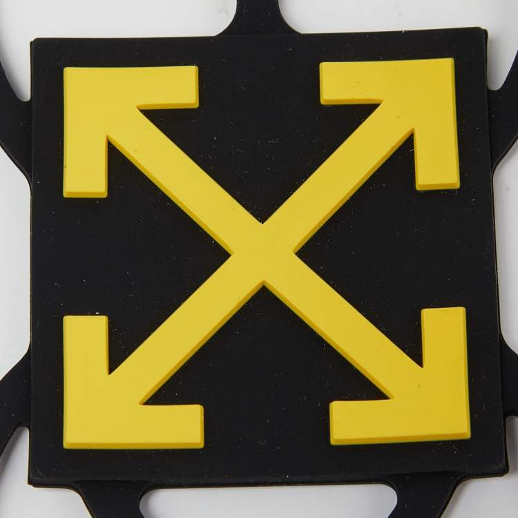 Pre Owned Off White Yellow/Black Rubber and Nylon Universal Phone Case with Strap