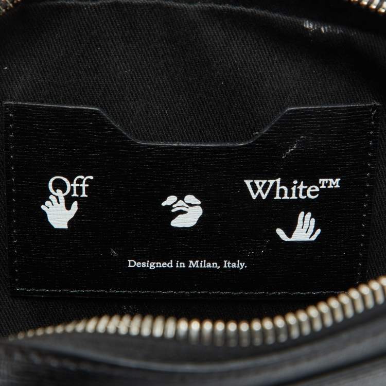 Pre Owned Off White Black Leather Stripe Print Belt Bag