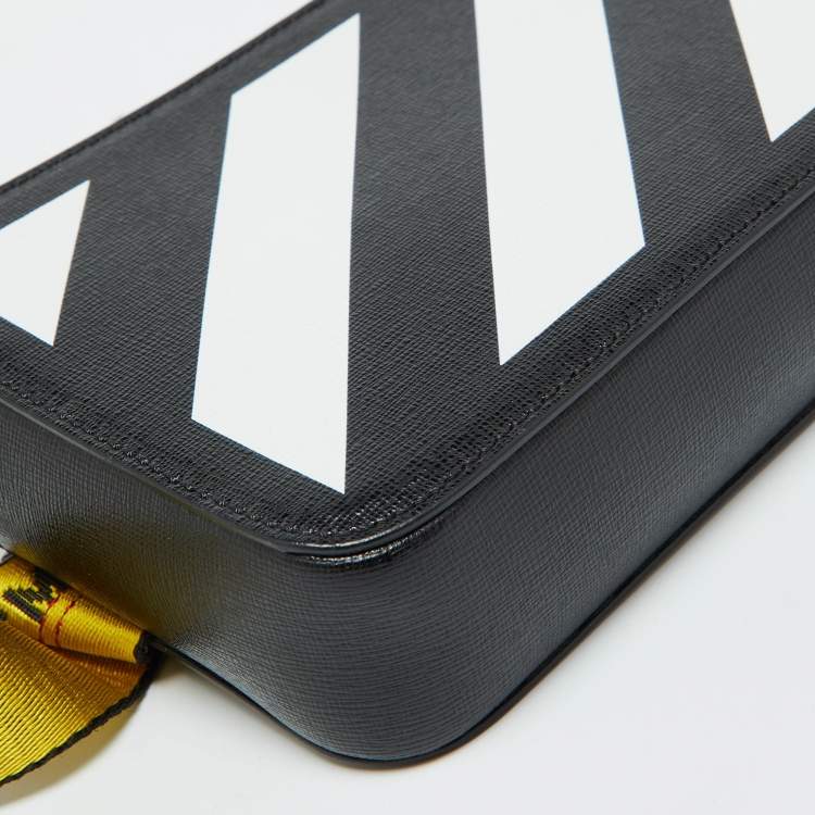 Pre Owned Off White Black Leather Stripe Print Belt Bag
