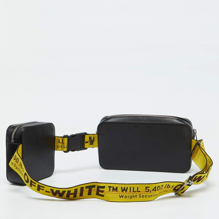Pre Owned Off White Black Leather Stripe Print Belt Bag