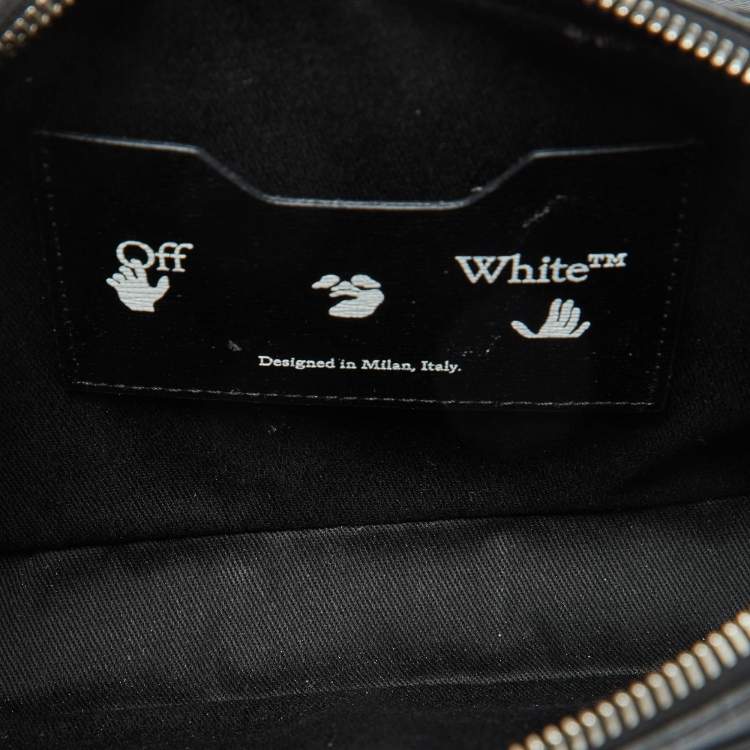 Pre Owned Off White Black Leather Stripe Print Belt Bag