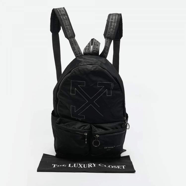 Pre Owned Off-White Black Nylon Arrow Print Backpack