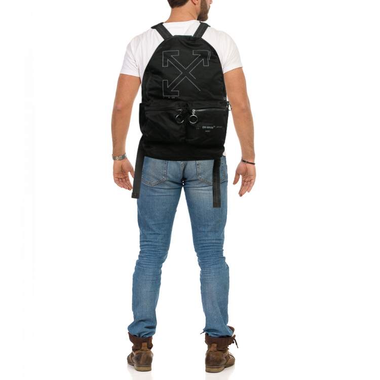 Pre Owned Off-White Black Nylon Arrow Print Backpack