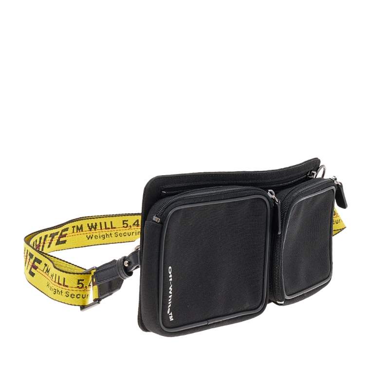 Pre Owned Off-White Black/Yellow Logo Print Canvas Cordura Belt Bag