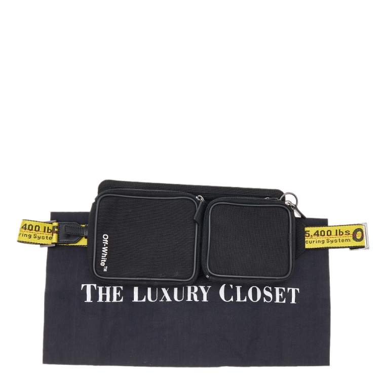 Pre Owned Off-White Black/Yellow Logo Print Canvas Cordura Belt Bag