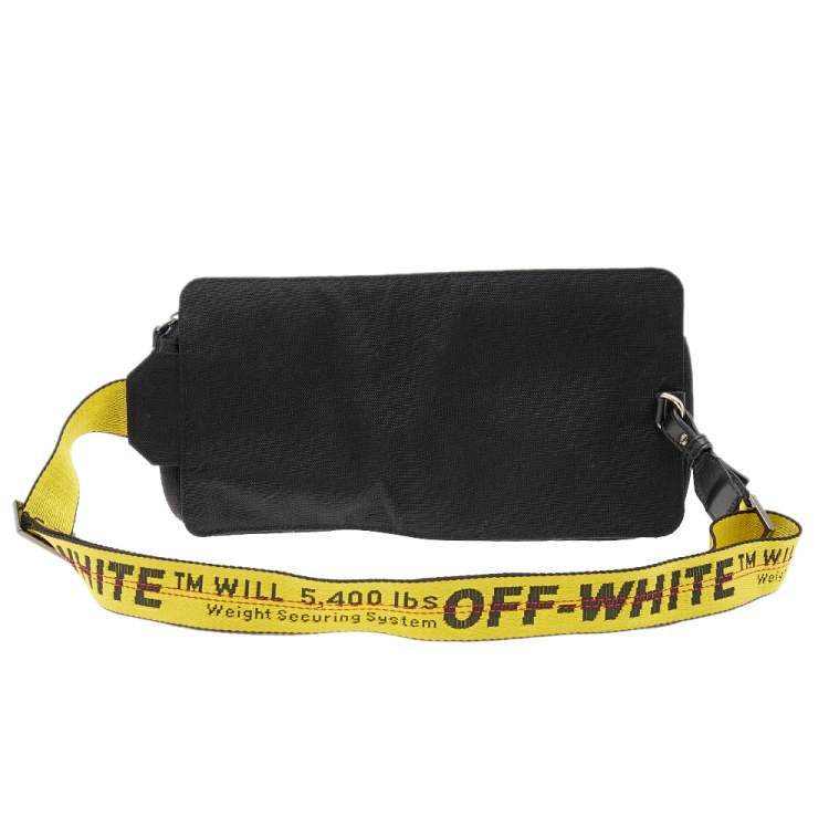 Pre Owned Off-White Black/Yellow Logo Print Canvas Cordura Belt Bag