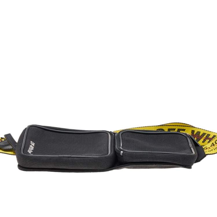 Pre Owned Off-White Black/Yellow Logo Print Canvas Cordura Belt Bag