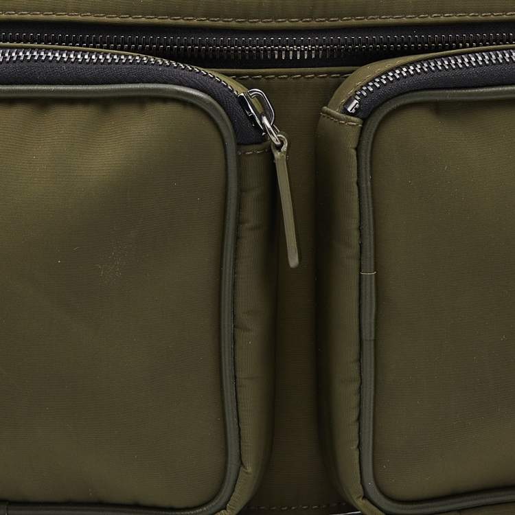 Pre Owned Off-White Military Green Logo Print Nylon Cordura Hip Belt Bag