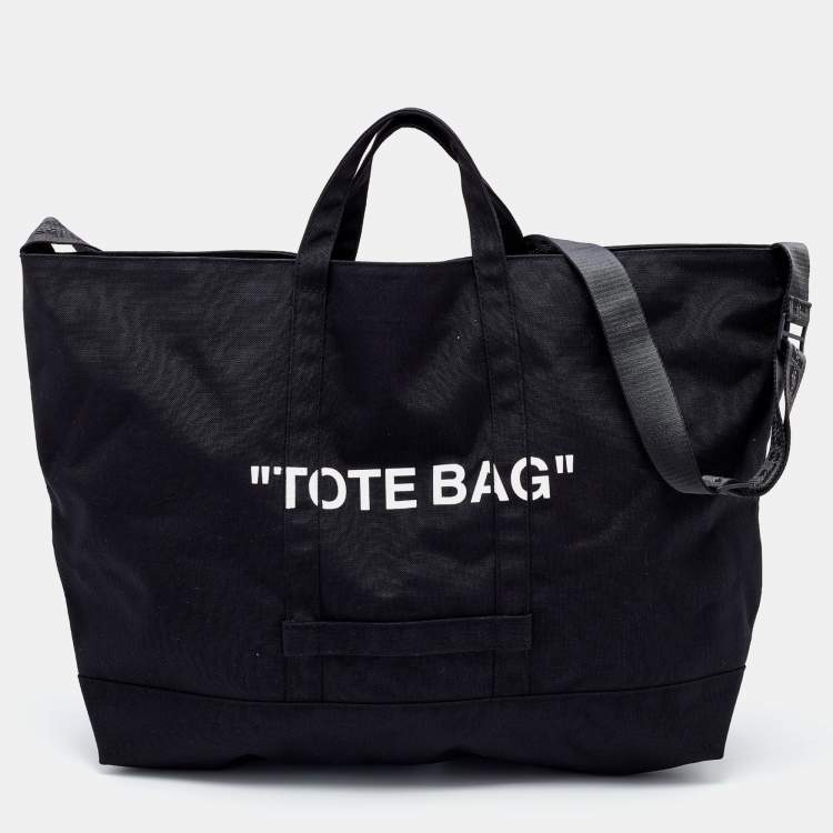 OFF-WHITE Quote Tote Bag GOODS Black White in Polyamide with Gunmetal