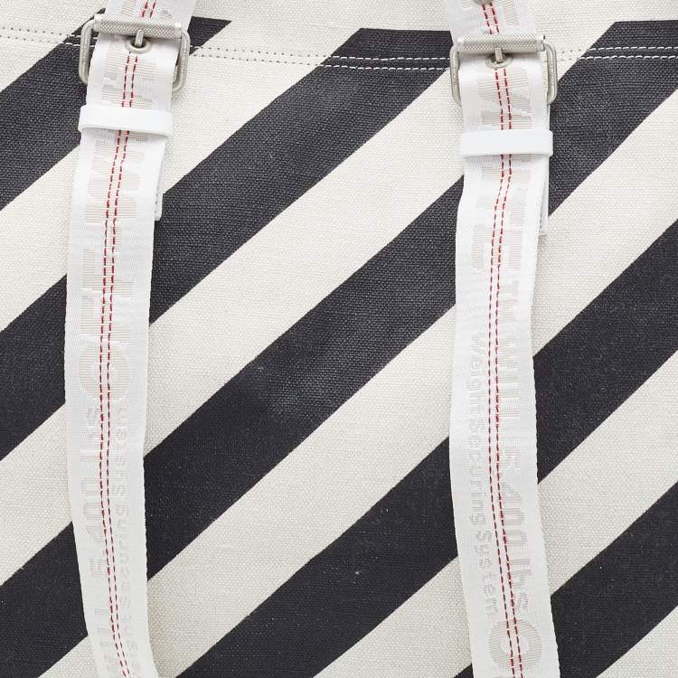 Pre Owned Off-White Off White/Black  Stripe Canvas Diag Tote