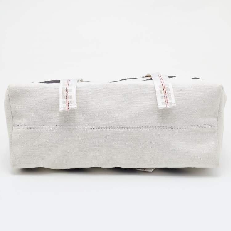 Pre Owned Off-White Off White/Black  Stripe Canvas Diag Tote