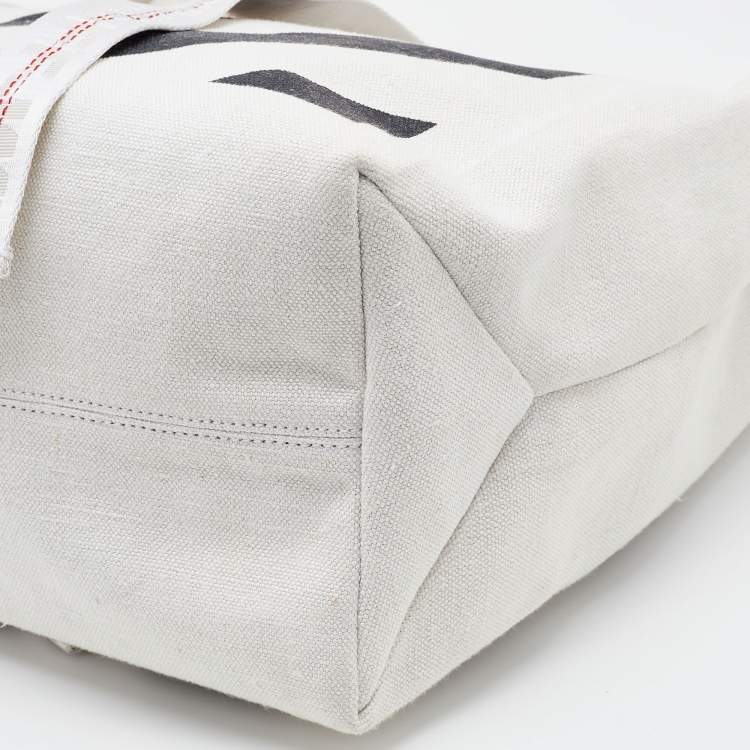 Pre Owned Off-White Off White/Black  Stripe Canvas Diag Tote