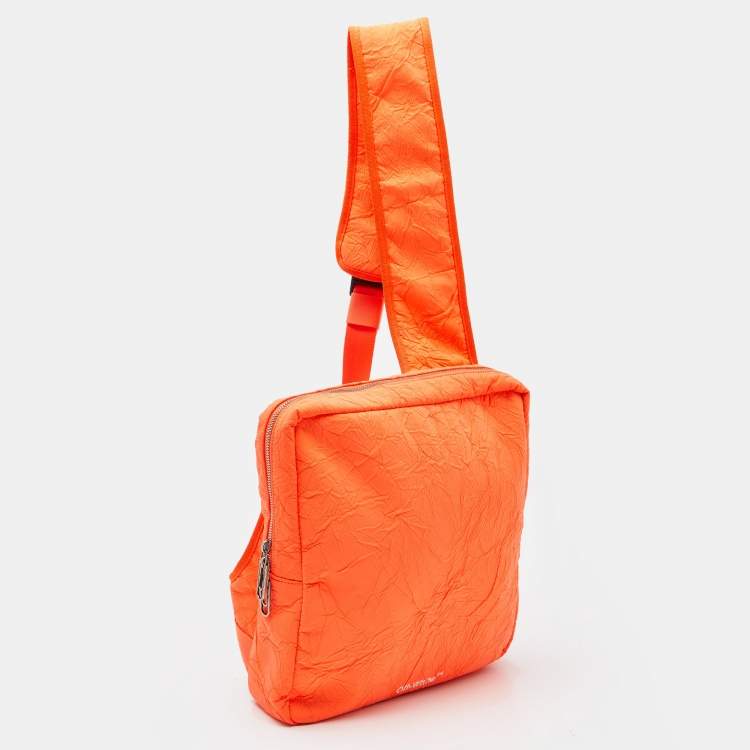 Pre Owned Off-White Neon Orange Nylon Sling Bag