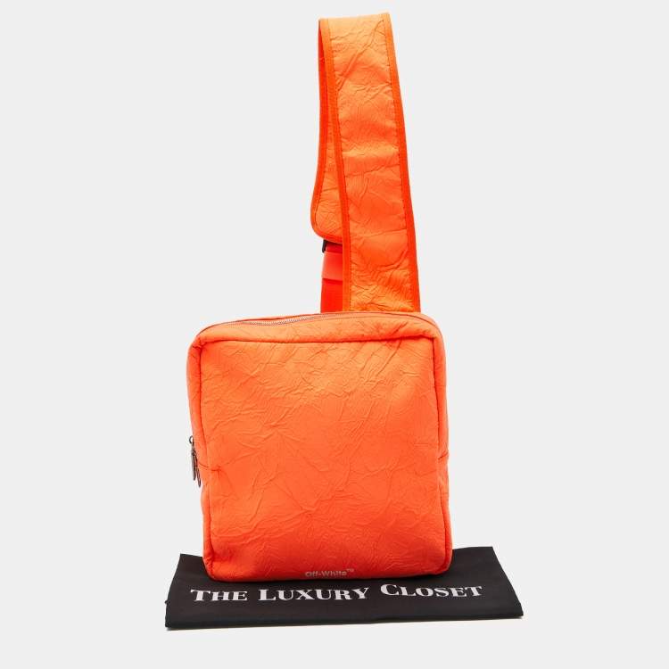 Pre Owned Off-White Neon Orange Nylon Sling Bag