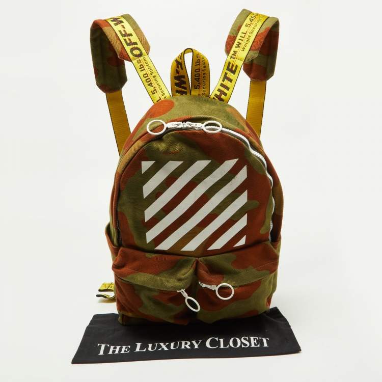 Pre Owned Off-White Green Camouflage Canvas Backpack 