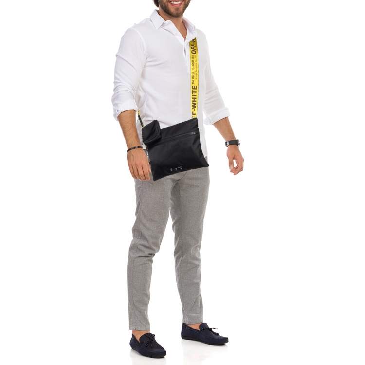 Vltn Nylon Messenger Bag for Man in Black/white