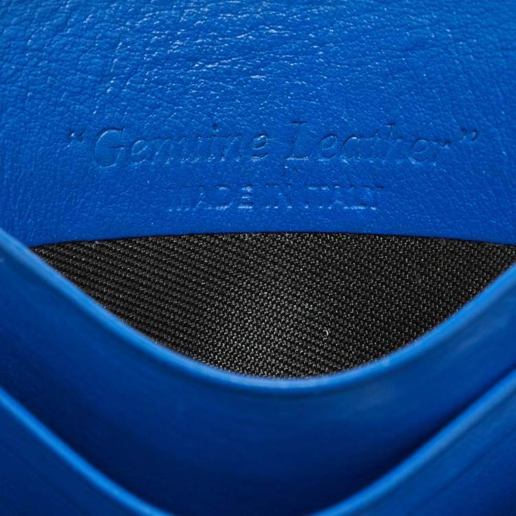 Pre Owned Off White Blue Leather For Cards Holder