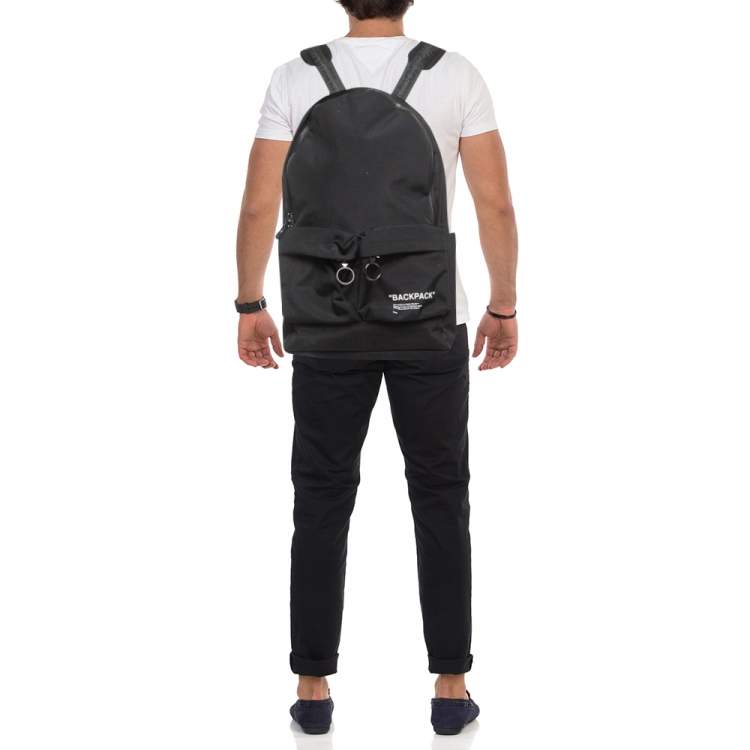 Pre Owned Off-White Black Canvas Quote Backpack