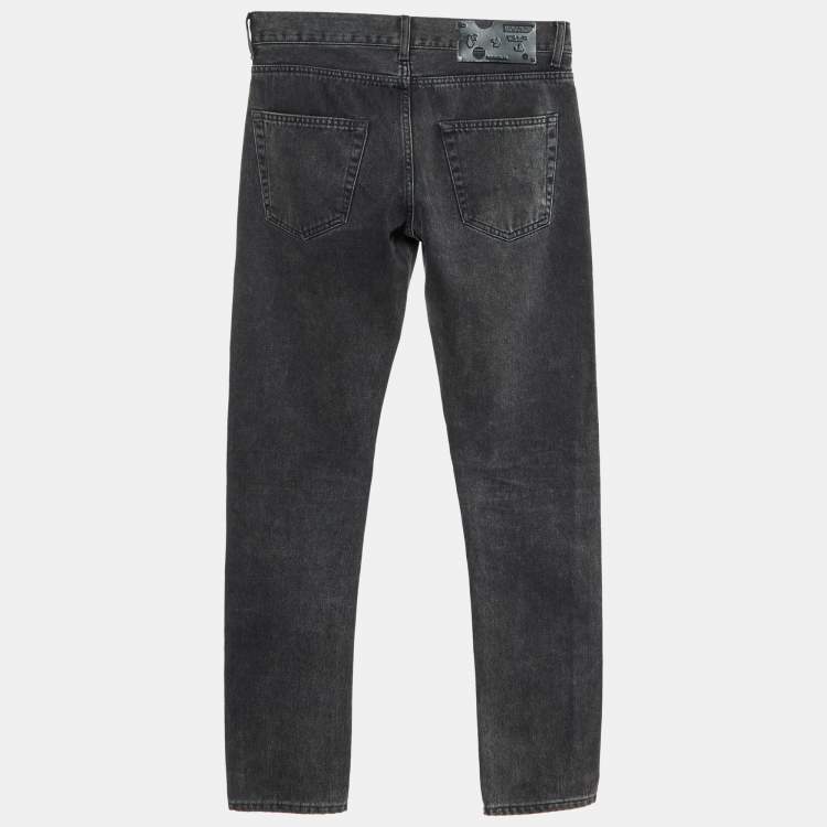 Pre Owned Off-White Black Washed Printed Denim Jeans S Waist 31"