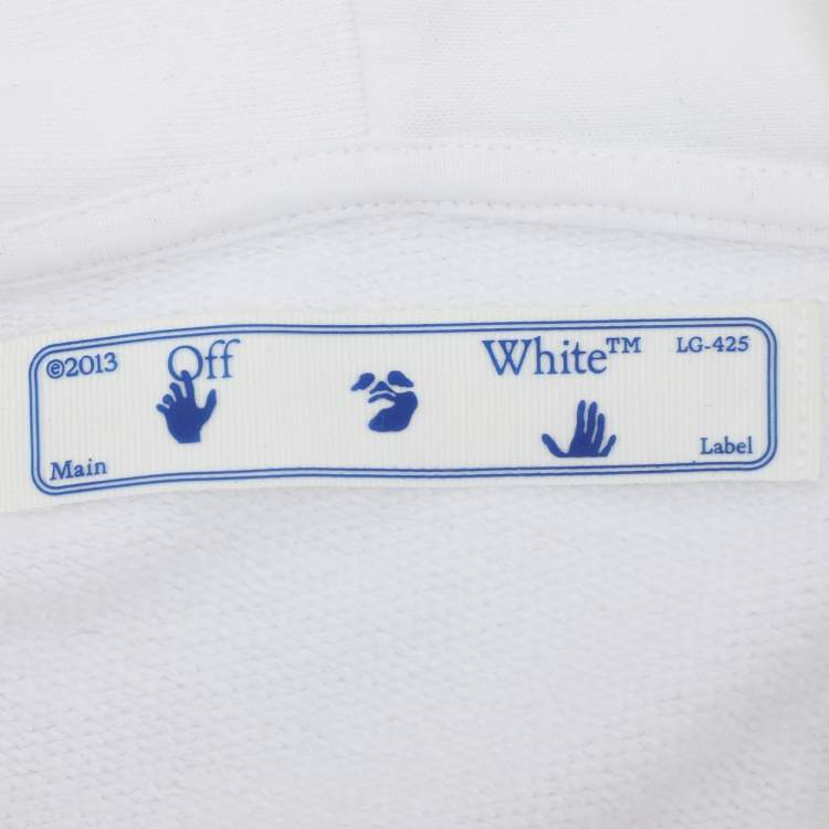 Pre Owned Off-White White Cotton Knit Logo Print Hoodie S