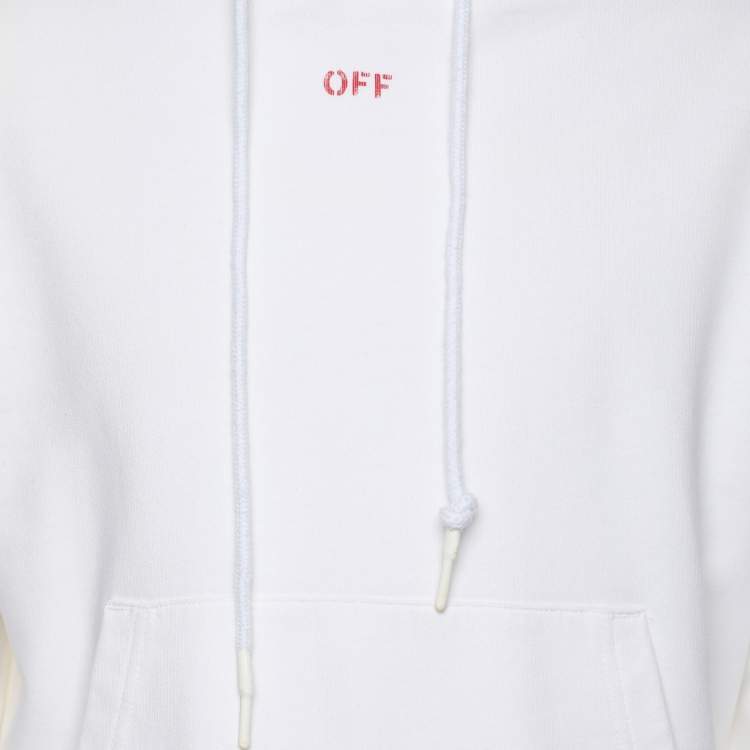 Pre Owned Off-White White Cotton Knit Logo Print Hoodie S