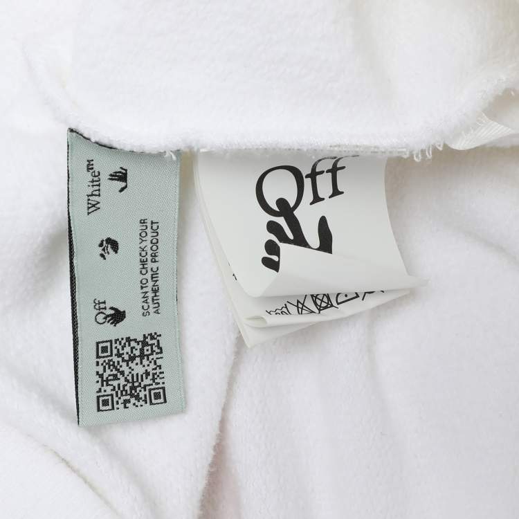 Pre Owned Off-White White Cotton Knit Logo Print Hoodie S