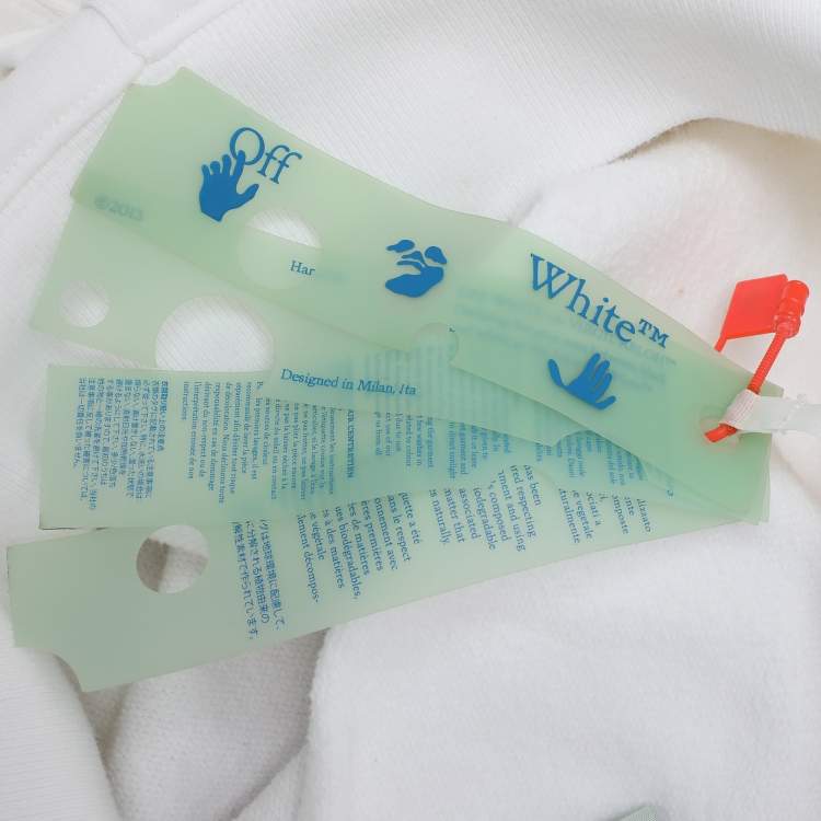 Pre Owned Off-White White Cotton Knit Logo Print Hoodie S