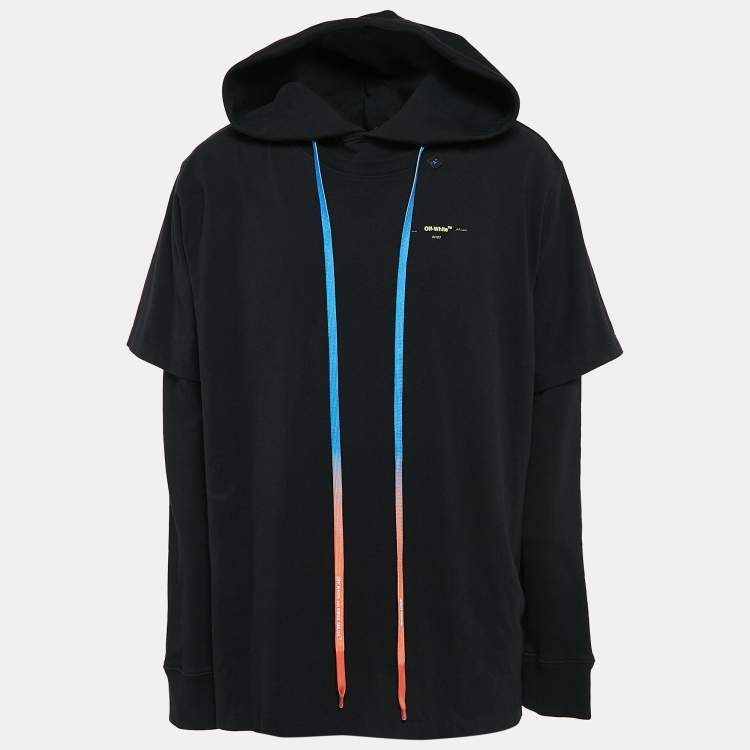 Pre Owned Off-White Black Printed Cotton Double Layer Oversize Hoodie XL