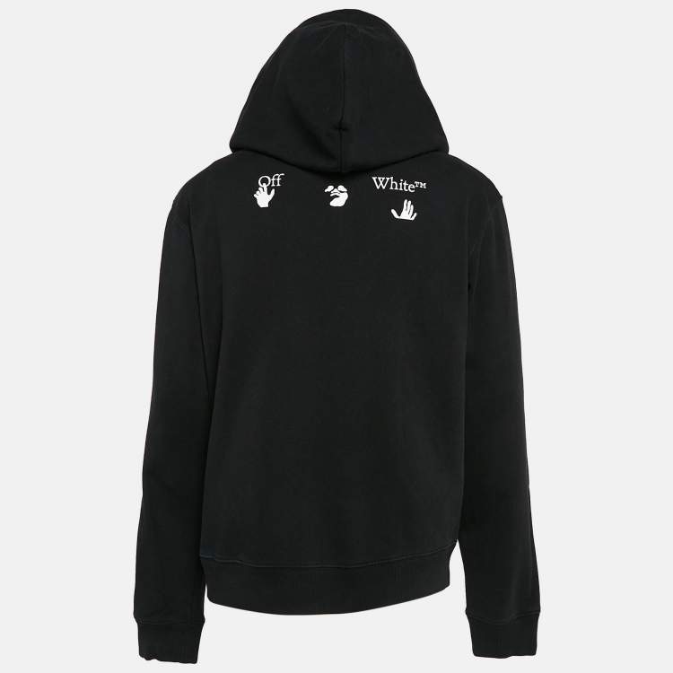 Pre Owned Off-White Black Logo Print Cotton Hooded Sweatshirt L