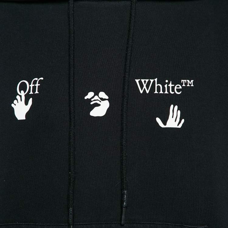 Pre Owned Off-White Black Logo Print Cotton Hooded Sweatshirt L