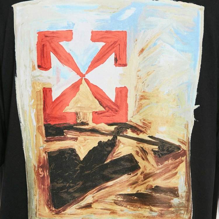 Pre Owned Off-White Black Arrow Paint Print Jersey Crew Neck T-Shirt S