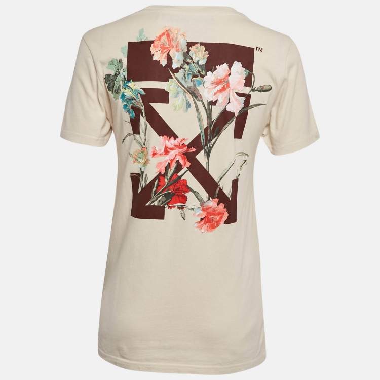 Pre Owned Off-White Beige Floral Arrow Print Jersey T-Shirt M
