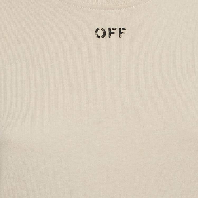 Pre Owned Off-White Beige Floral Arrow Print Jersey T-Shirt M
